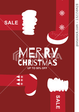 Cheerful Christmas sale advertisement promoting discounts on festive items 132158428