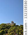Under a clear, cloudless sky, Kochi Castle stands tall on a hill, one of the castle towers still standing. 132158580