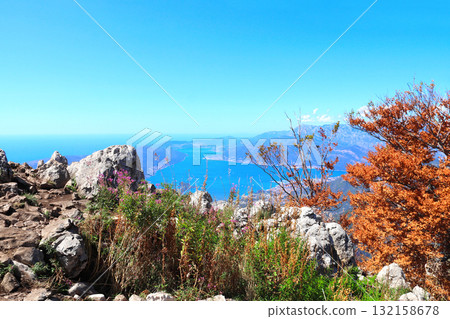 Aerial view of picturesque Bay of Kotor. Top view on famous Boka Kotor bay, Montenegro. Beautiful autumn season scenic. Gulf of Kotor Montenegro, view from Mount Lovcen Aerial view of picturesque Bay of Kotor. Top view on famous Boka Kotor bay, Montenegro. Beautiful autumn season scenic. Gulf of Kotor Montenegro, view from Mount Lovcen 132158678