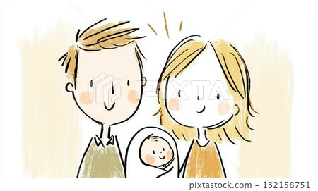 Illustration of a young couple holding a baby 132158751