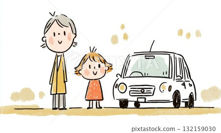 奶奶、孫子和汽車插圖 132159030