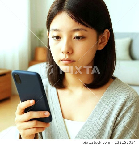 A young woman operating a smartphone A young woman operating a smartphone 132159034