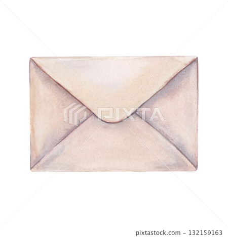 Vintage paper envelope. Hand-painted watercolor illustration isolated on white background. Perfect for greeting cards, wedding invitations, love letters, stationery design, packaging, scrapbooking 132159163