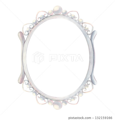 Vintage oval pearl frame. Hand-painted watercolor illustration isolated on white background. Perfect for invitations, wedding cards, logos, prints, packaging, wall art, and elegant design projects Vintage oval pearl frame. Hand-painted watercolor illustration isolated on white background. Perfect for invitations, wedding cards, logos, prints, packaging, wall art, and elegant design projects 132159166