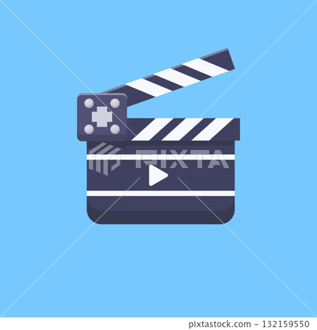 Flat Cartoon Clapperboard Icon for Movie and Video Production 132159550