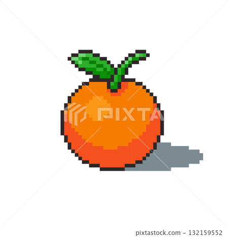 Pixel art Orange with Leaf game asset design 132159552