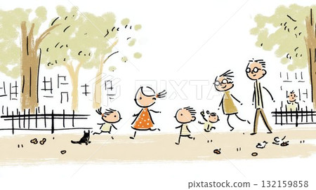 一家人在公園裡玩捉人遊戲的插圖 132159858