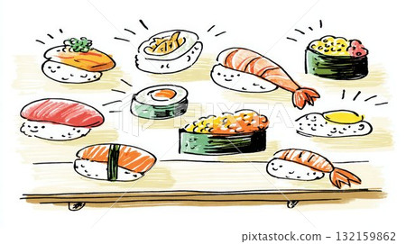 各種壽司的插圖 各種壽司的插圖 132159862