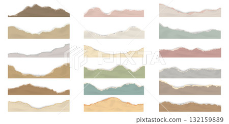 Ripped paper of notebook isolated on white background. Pieces of page and sheet with torn edge for banners templates and scrapbooking design. Colored rough vintage patches and cardboard set Ripped paper of notebook isolated on white background. Pieces of page and sheet with torn edge for banners templates and scrapbooking design. Colored rough vintage patches and cardboard set 132159889