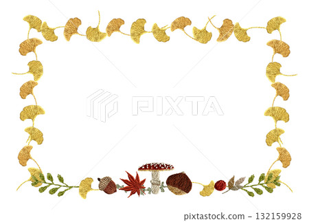 [Autumn motif square frame] Hand embroidered illustration material 132159928