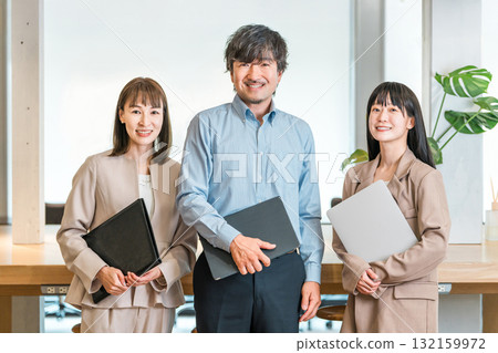 Boss in a company office, male executive businessman and assistant, female secretary staff 132159972