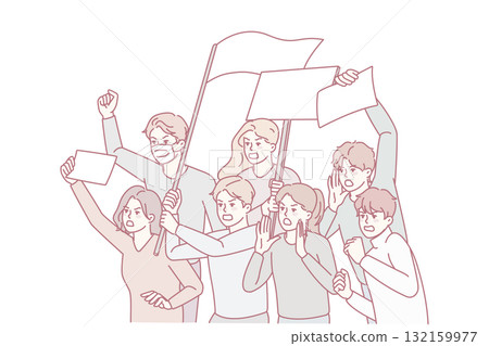 Mad people with posters on demonstration 132159977