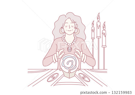 Witch with crystal ball telling future 132159983