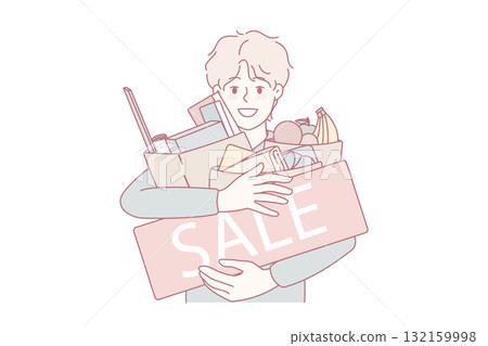 Happy man holding bags with purchases on sale 132159998
