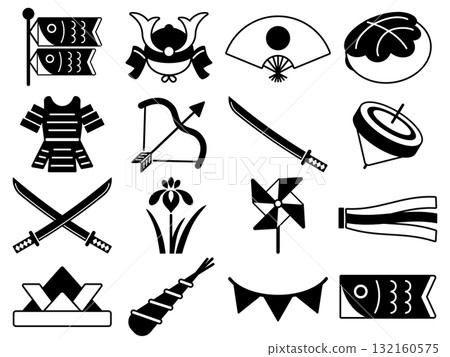Set of 16 Boys' Day icons in monochrome 132160575