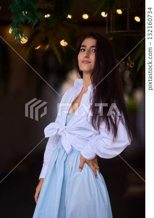 Elegant Outdoor Fashion A Stylish Woman Looking Fabulous in a Casual Yet Chic Look Elegant Outdoor Fashion A Stylish Woman Looking Fabulous in a Casual Yet Chic Look 132160734