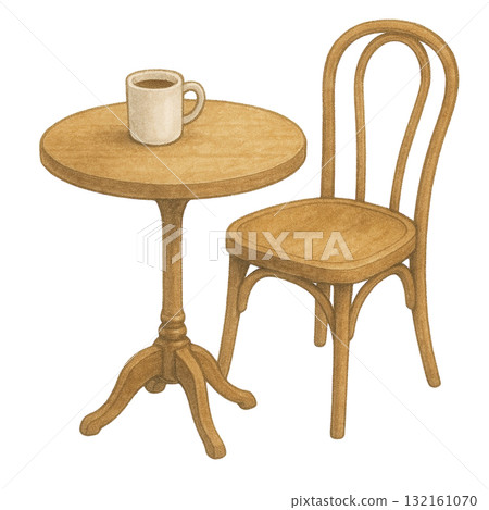 圓形咖啡廳桌椅插畫/咖啡 132161070