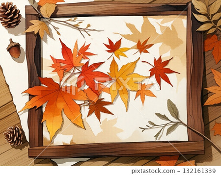 秋天的框架和落葉 132161339