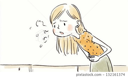 一名婦女感到噁心的插圖 132161374