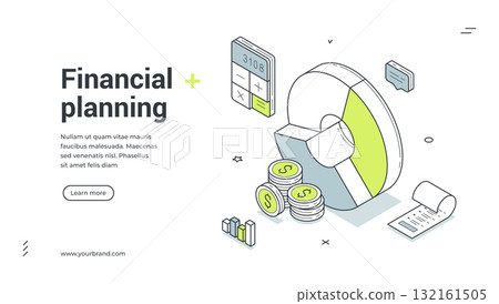 Financial planning budget balance analyzing isometric web banner design template vector 132161505