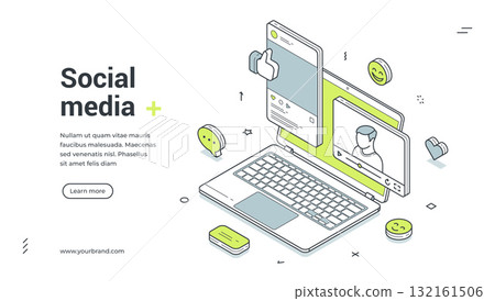 Social media digital network communication isometric web banner design template vector 132161506
