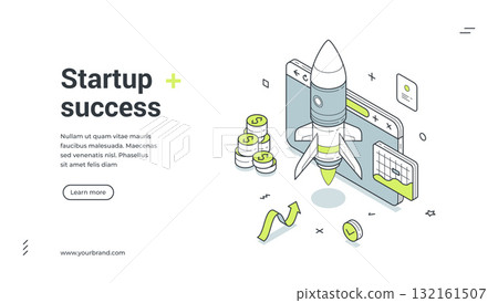 Success startup productivity business analyzing isometric web banner design template vector 132161507