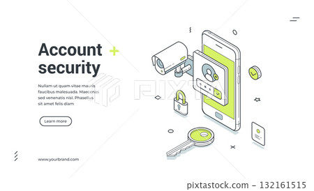 Mobile phone account security privacy control isometric web banner design template vector Mobile phone account security privacy control isometric web banner design template vector 132161515