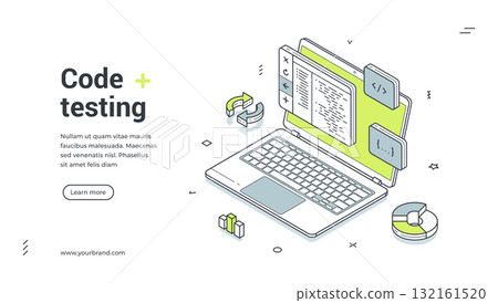 Computer code testing software programming isometric web banner design template vector 132161520