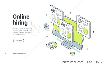 Online hiring recruitment employee career opportunity isometric web banner design template vector 132161542