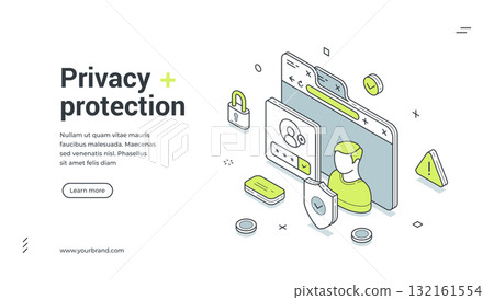 Privacy protection internet account safe isometric web banner design template vector illustration Privacy protection internet account safe isometric web banner design template vector illustration 132161554