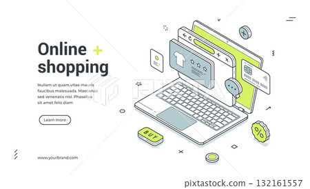 Online shopping buying goods internet isometric web banner design template vector illustration 132161557