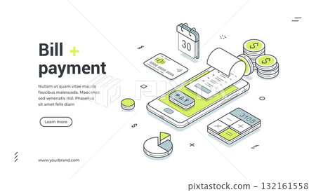 Bill payment shopping banking mobile application isometric web banner design template vector 132161558