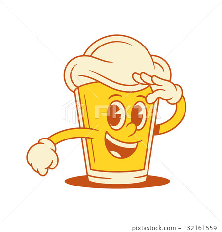 Happy emoji beer glass cartoon character looking forward vector flat illustration 132161559
