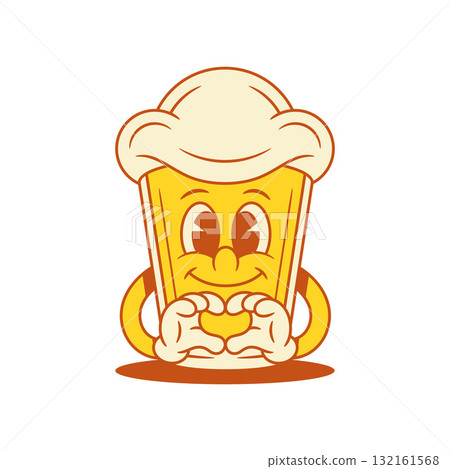 Positive smiley beer glass cartoon character heart gesture vector flat illustration 132161568
