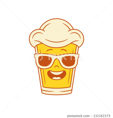 Cool comic beer glass cartoon character in sunglasses vector flat illustration Cool comic beer glass cartoon character in sunglasses vector flat illustration 132161573