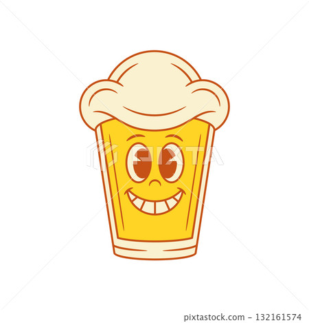 Funny cute beer glass cartoon character teeth smiling vector flat illustration Funny cute beer glass cartoon character teeth smiling vector flat illustration 132161574