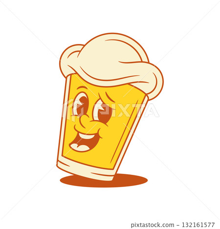 Comic beer glass cartoon character smile tilt with shadow vector flat illustration 132161577