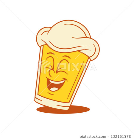 Overjoyed beer glass cartoon character laughing smiley vector flat illustration 132161578
