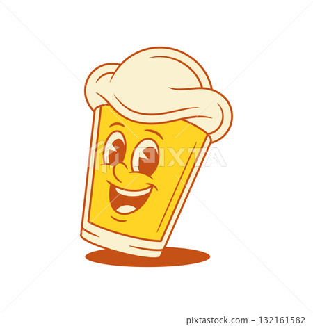 Cute beer glass cartoon character smiling tilt with shadow vector flat illustration 132161582
