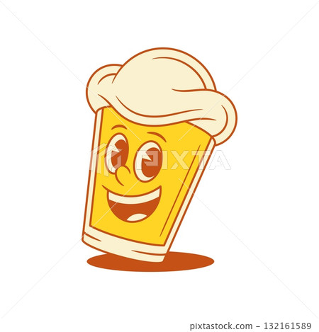 Cheerful cute beer glass cartoon character smiling open mouth vector flat illustration Cheerful cute beer glass cartoon character smiling open mouth vector flat illustration 132161589