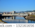 A JR Shikoku local train crossing the Kuma River Bridge on the Tosan Line 132161656