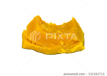 The pumpkin with the skin on, seeds and pulp roughly removed, is boiled in salt water until it is soft enough to just about fall apart, and then partially cracked. 132161713