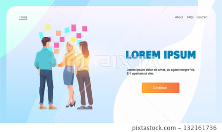 Business team brainstorming meeting sticky notes collaboration modern office workspace website landing page template 132161736