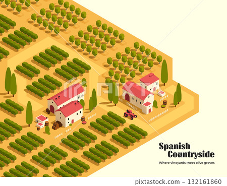 Spain isometric city and natural elements composition realistic style 132161860