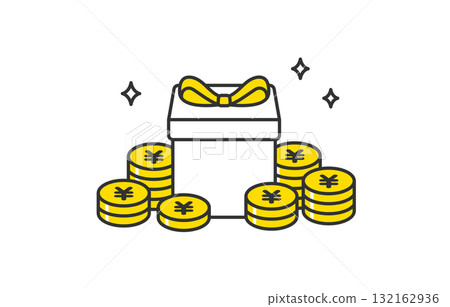 Piles of yen coins and a gift box in front [Vector illustration material] 132162936