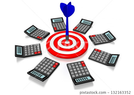 Calculators and dartboard with an arrow - financial success concept 132163352