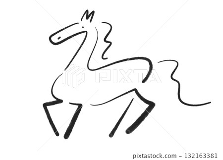 Simple and stylish sumi-e horse 2026 New Year's material monochrome 132163381