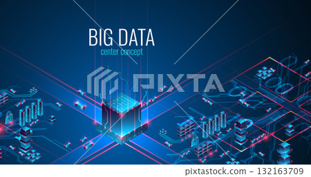 Big Data. Abstract digital futuristic vector illustration on technology background. Data mining and management concept. Hand drawn art. Big Data. Abstract digital futuristic vector illustration on technology background. Data mining and management concept. Hand drawn art. 132163709