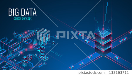 Big Data. Abstract digital futuristic vector illustration on technology background. Data mining and management concept. Hand drawn art. Big Data. Abstract digital futuristic vector illustration on technology background. Data mining and management concept. Hand drawn art. 132163711