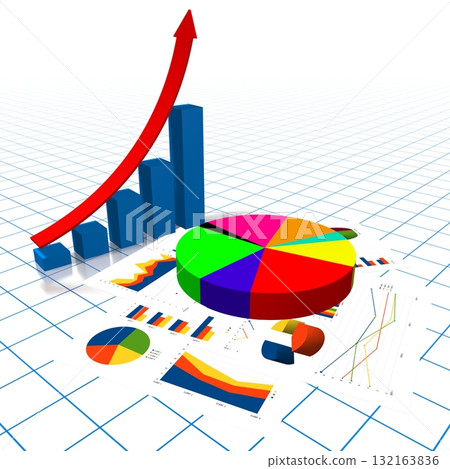 3D business chart illustration, grid in background 132163836